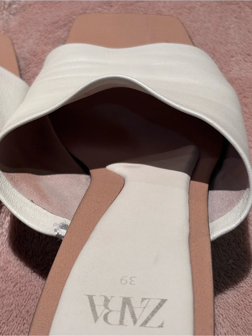Zara White Leather Square-Toe Slide Sandals – Size 39 - Picture 10 of 10